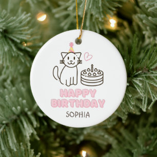 Adorable Katze in einem Geburtstagshügel Keramik Ornament