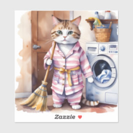 Adorable Katze in Pajamas Wäscherei Funny Aufkleber