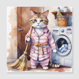 Adorable Katze in Pajamas Wäscherei Funny Magnetkarte