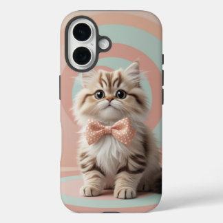 Adorable Katze mit Bow-Krawatte auf Soft Pastell iPhone 16 Hülle