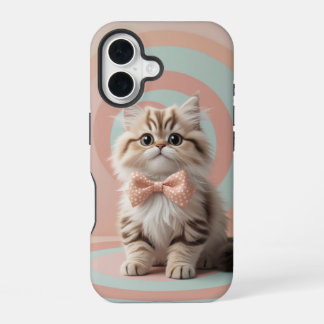Adorable Katze mit Bow-Krawatte auf Soft Pastell iPhone 16 Hülle