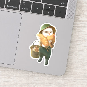 Adorable Katze mit Hen auf dem Bauernhof Aufkleber