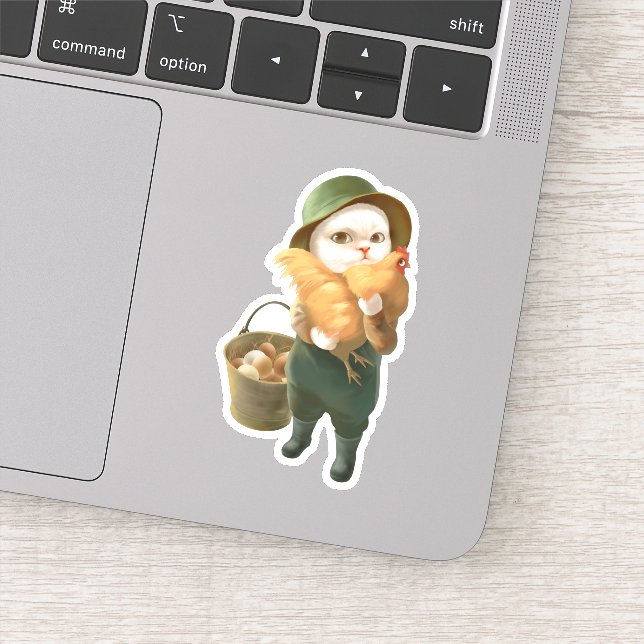 Adorable Katze mit Hen auf dem Bauernhof Aufkleber (Detail)