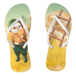 Adorable Katze mit Hen auf dem Bauernhof Flip Flops