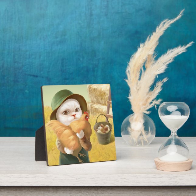 Adorable Katze mit Hen auf dem Bauernhof Fotoplatte (InSitu)