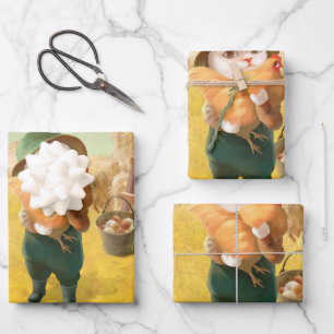 Adorable Katze mit Hen auf dem Bauernhof Geschenkpapier Set