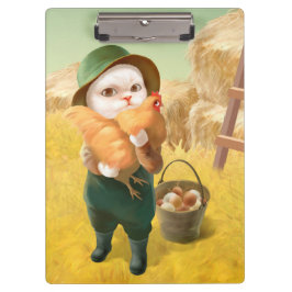 Adorable Katze mit Hen auf dem Bauernhof Klemmbrett