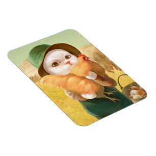 Adorable Katze mit Hen auf dem Bauernhof Magnet