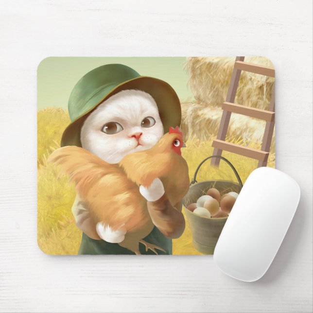 Adorable Katze mit Hen auf dem Bauernhof Mousepad (Mit Mouse)