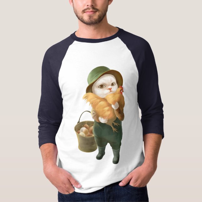 Adorable Katze mit Hen auf dem Bauernhof T-Shirt (Vorderseite)