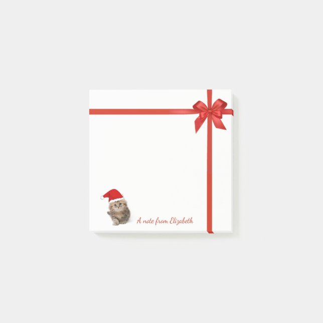 Adorable Katze mit Weihnachtsmannmütze, Roter Bow  Post-it Klebezettel (Vorderseite)