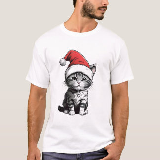 Adorable Katze mit Weihnachtsmannmütze T-Shirt