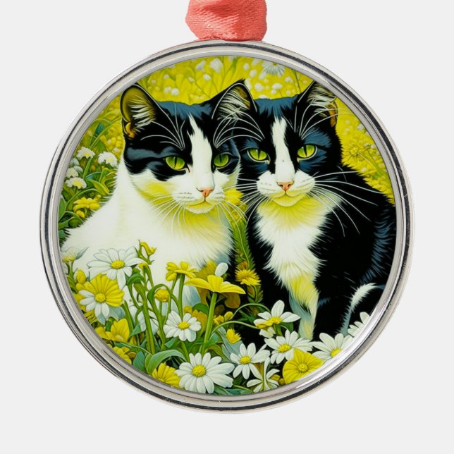 Adorable Katzen, die auf einem Feld von Milchprodu Ornament Aus Metall (Vorne)