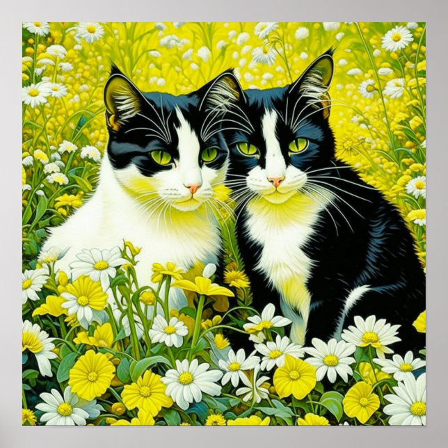 Adorable Katzen, die auf einem Feld von Milchprodu Poster (Vorne)
