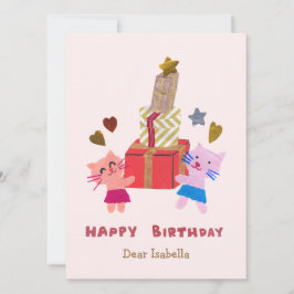 Adorable Katzen halten Geschenke Pink Happy Geburt Karte