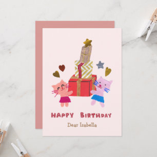Adorable Katzen halten Geschenke Pink Happy Geburt Karte