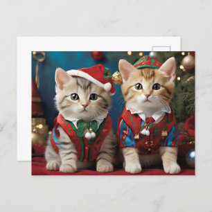 Adorable Katzen in Weihnachtsmannmützen Festlich Postkarte