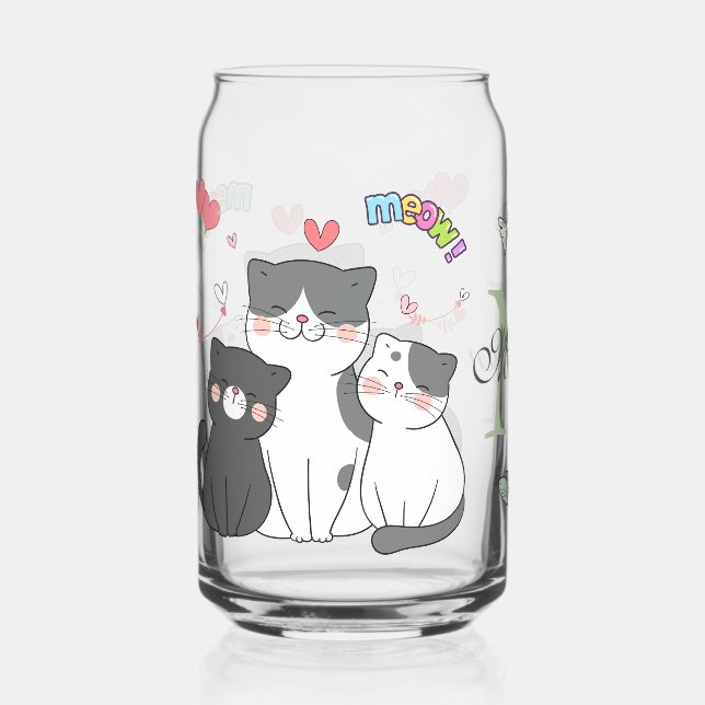 Adorable Katzen Meow Hearts Themed Monogram Dosenglas (Vorderseite)