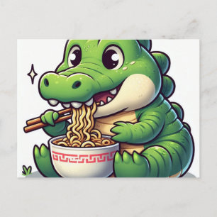 Adorable Kawaii Alligator Eating Ramen Postkarte