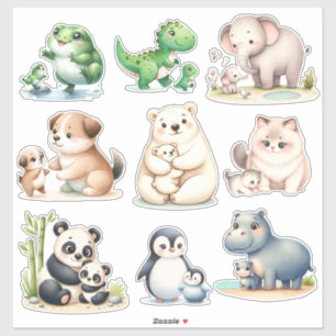 Adorable Kawaii Animals: Baby- und Mutterkleber Aufkleber