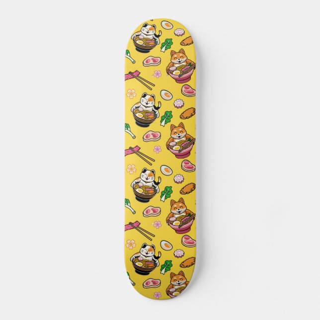 Adorable Kawaii Anime Cat Ramen Skateboard (Vorderseite)