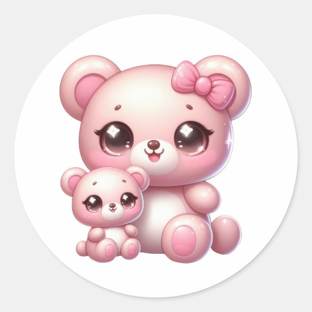 Adorable Kawaii Bärenaufkleber: Kundheitsüberladun Runder Aufkleber (Vorderseite)