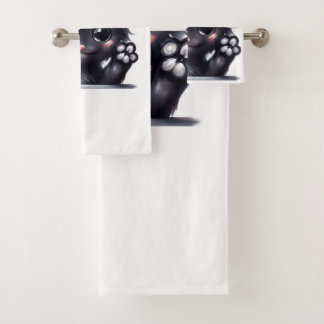 Adorable Kawaii Black Cat Badhandtuch Set
