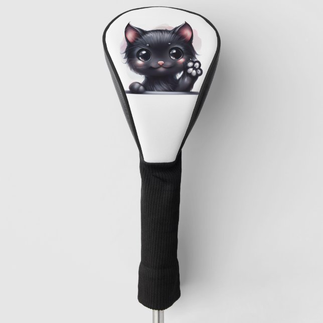 Adorable Kawaii Black Cat Golf Headcover (Vorderseite)