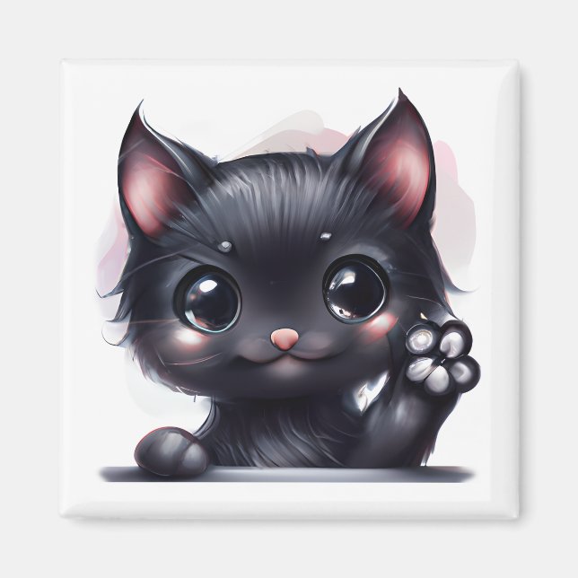 Adorable Kawaii Black Cat Magnet (Vorne)