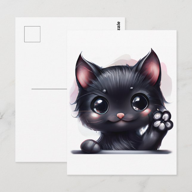 Adorable Kawaii Black Cat Postkarte (Vorne/Hinten)