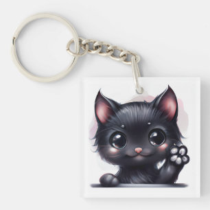 Adorable Kawaii Black Cat Schlüsselanhänger