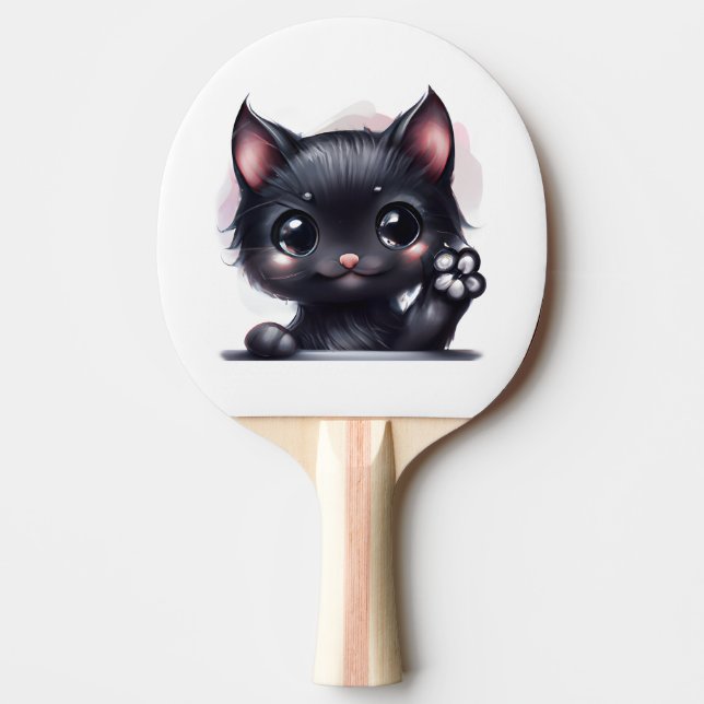 Adorable Kawaii Black Cat Tischtennis Schläger (Vorderseite)