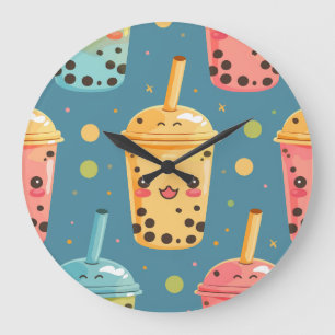 Adorable Kawaii Boba Drink Design Große Wanduhr