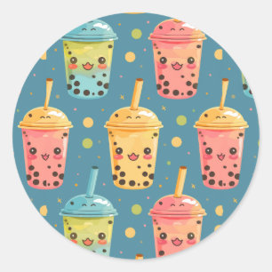 Adorable Kawaii Boba Drink Design Runder Aufkleber