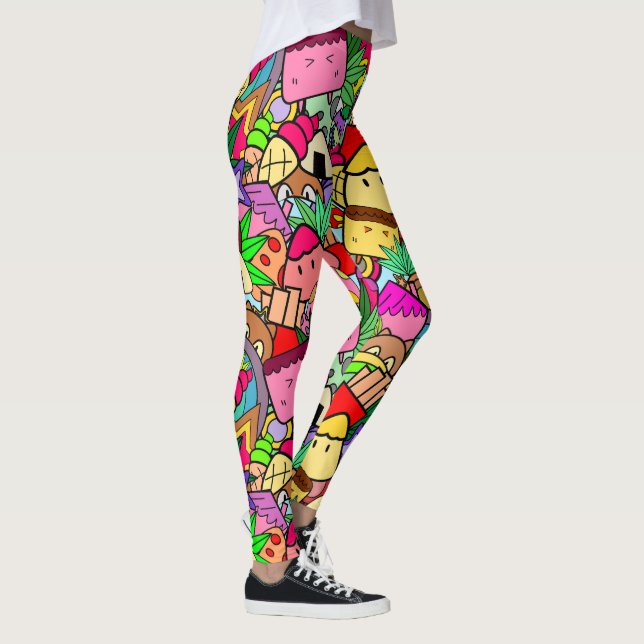 Adorable kawaii-Cartoon zeichnend Farbmuster Leggings (Rechts)