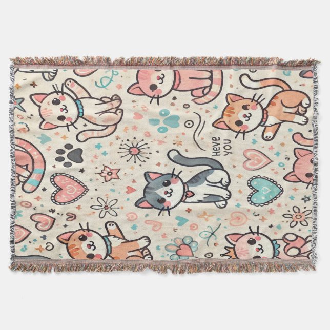 Adorable Kawaii Cats Throw Blanket - Gemütlich und Decke (Vorderseite)