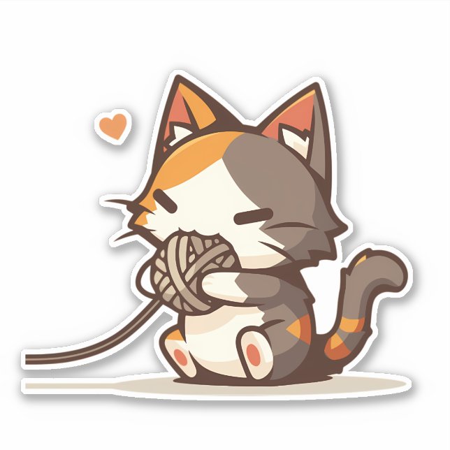 Adorable Kawaii Chibi Calico Katze Spielen mit dem Aufkleber (Vorderseite)
