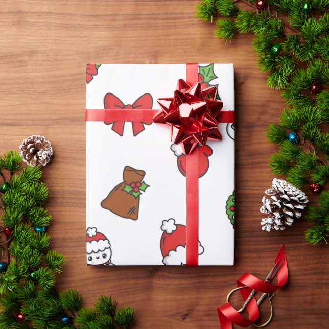 Adorable Kawaii Christmas Holiday Pattern Gift Geschenkpapier (Feiertagsgeschenk)