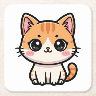 Adorable Kawaii Ginger Cat Illustration Rechteckiger Pappuntersetzer