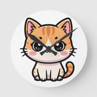Adorable Kawaii Ginger Cat Illustration Runde Wanduhr