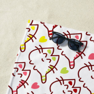 Adorable Kawaii Katzen und Herz Muster Strandtuch