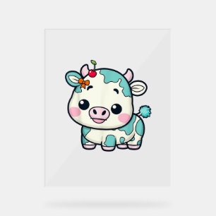 Adorable Kawaii-Kuh mit Kirsche und Bow-Design _2 Acrylschild
