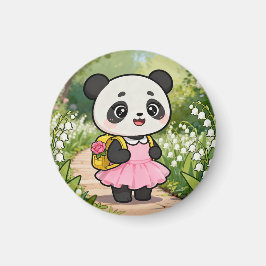 Adorable Kawaii Panda Girl on a Dreamy Path Magnet