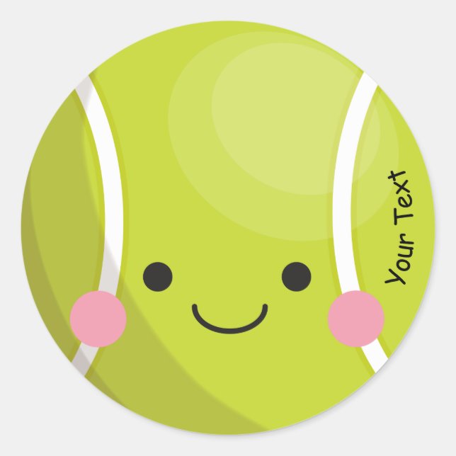 Adorable Kawaii Tennis Ball Custom Text Niedlich S Runder Aufkleber (Vorderseite)