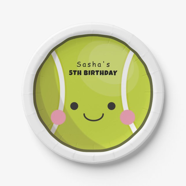 Adorable Kawaii Tennis Ball Individuelle Name Nied Pappteller (Vorderseite)