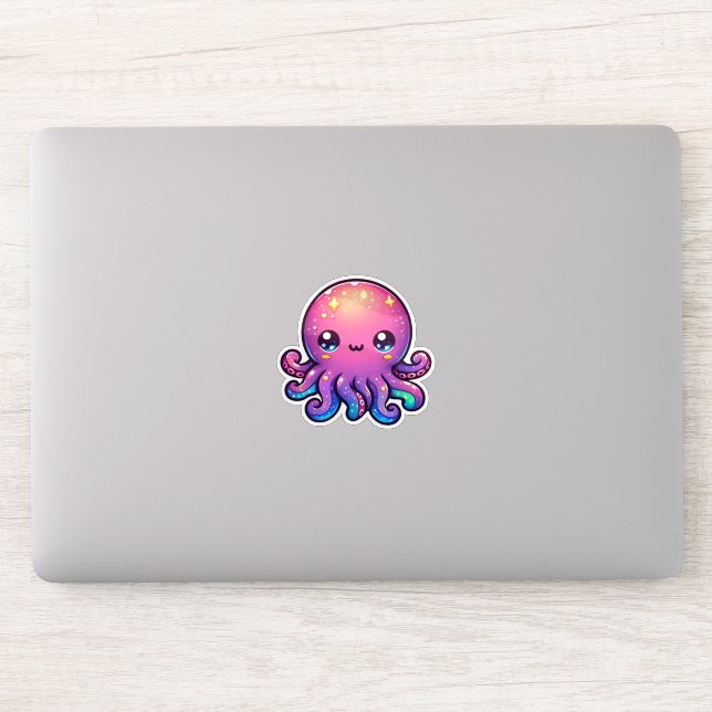 Adorable Kawaii Weltraumoktopus mit kosmischem Glü Aufkleber (Computer)