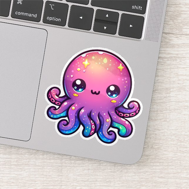 Adorable Kawaii Weltraumoktopus mit kosmischem Glü Aufkleber (Detail)