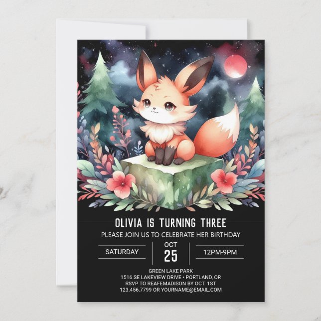 Adorable Kids Fox Geburtstag Einladung (Vorderseite)