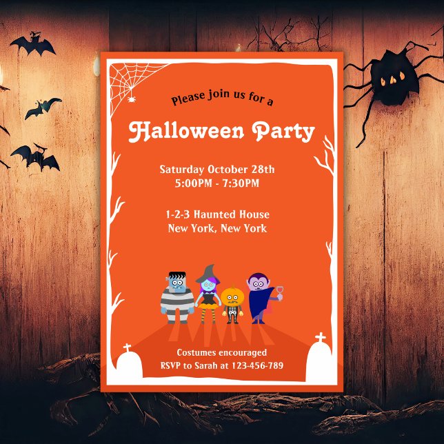 Adorable Kids Halloween Kostümbildnis Party Einlad Einladung (Adorable Kids Halloween Party Invitation. Costume Party for Kids, Trick or Treat Party.)