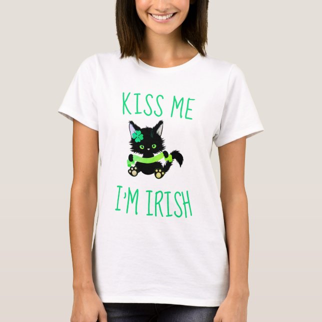 Adorable Kiss Me Ich bin Irish Kitten T-Shirt (Vorderseite)